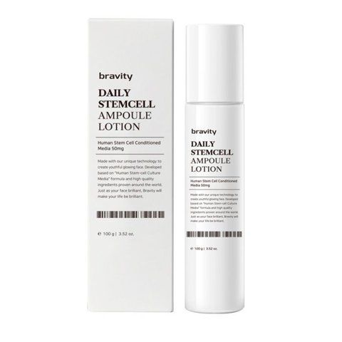 Bravity, Daily StemCell Ampoule Lotion, Інтенсивний омолоджуючий, зволожуюий та освітлюючий лосьйон і стовбуровими клітинами, мультиколагеном, поліпептидами та каскадною гіалуроновою кислотою, 100 мл